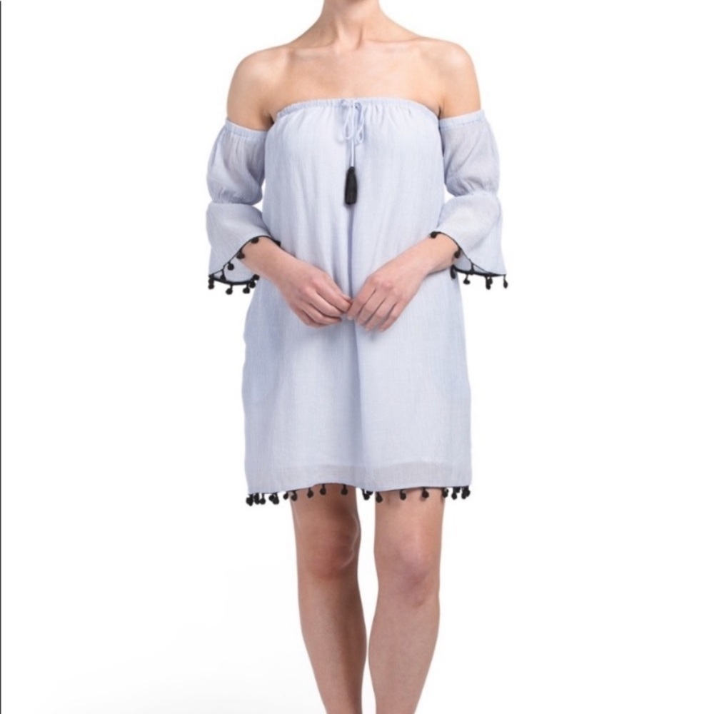 Beach cover up dress Off the shoulder, Pom poms, bell sleeves, sleeves, S
